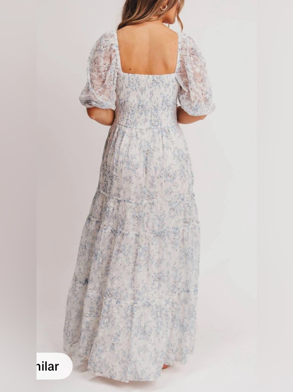 Daphne High Slit Eyelet Detail Maxi Dress in Blue and White Floral - XL - Picture 2 of 4